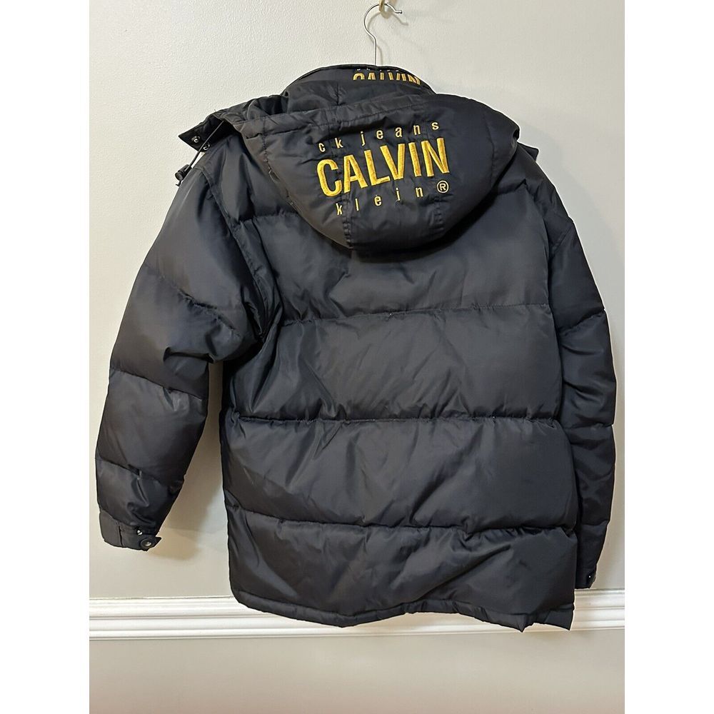 Vintage Calvin Klein Women's M Puffer Down Bomber Jacket Coat Logo Black